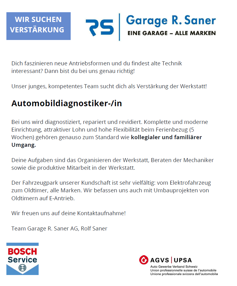 Stelleninserat, Jobsuche, Automobildiagnostiker, Diagnostiker, Autodiagnostiker, Werkstattchef, Werkstattleiter